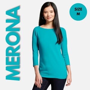 BOGO Merona 3/4 Sleeve Turquoise Boatneck Top Size M